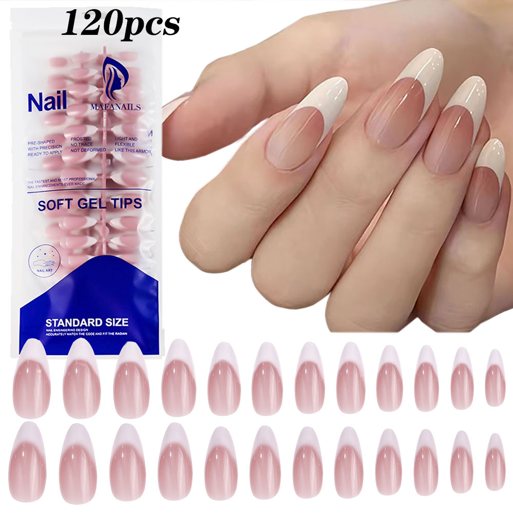 120pcs Pink Medium Almond Fren - Nail Art Pink 评论和价格