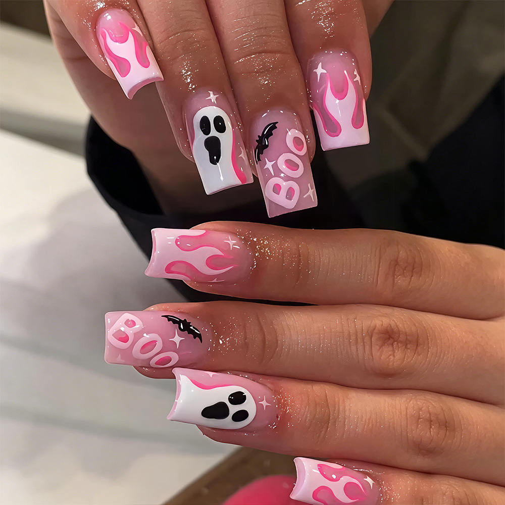 24Pcs Halloween Press On Nails - Nail Art Pink 评论和价格
