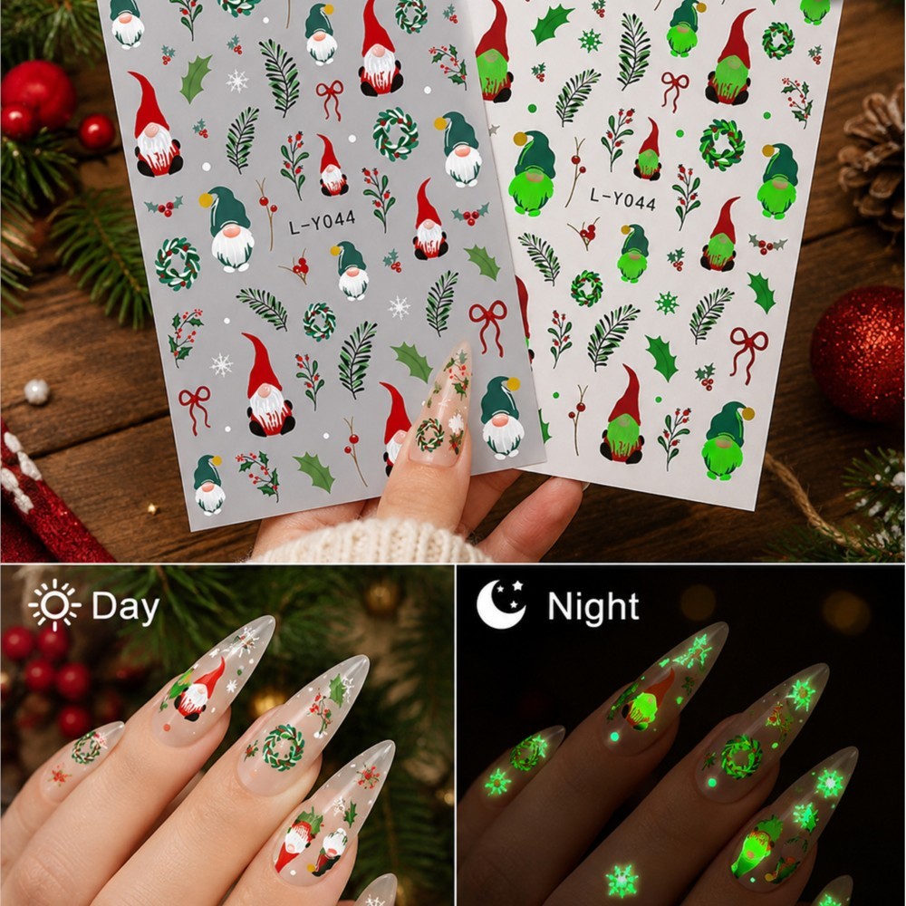 2Pcs Christmas Glow‑in‑the‑Dar - Nail Art Xmas 评论和价格