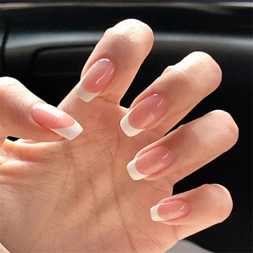 24Pcs/Set Short French Minimal - Nail Art Pink 评论和价格