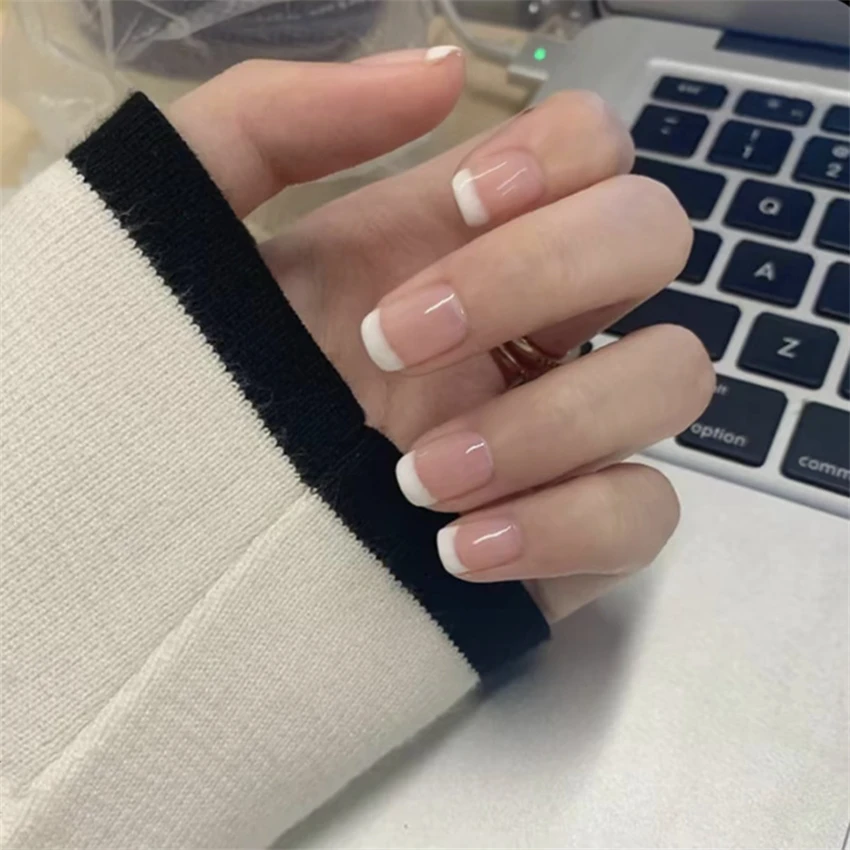 24Pcs/Set Short French Minimal - Nail Art Pink 评论和价格