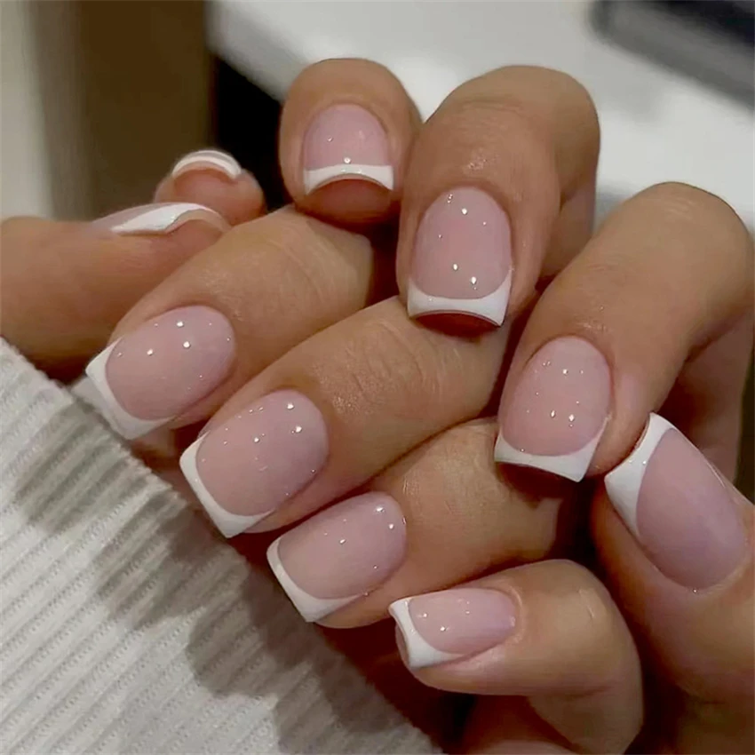 24Pcs/Set Short French Minimal - Nail Art Pink 评论和价格