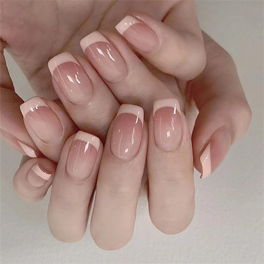 24Pcs/Set Short French Minimal - Nail Art Pink 评论和价格