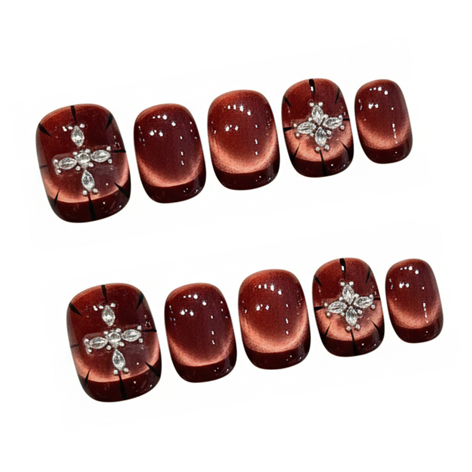 10pcs Wine-red Cat's Eye Press - Nail Art Elegant 评论和价格