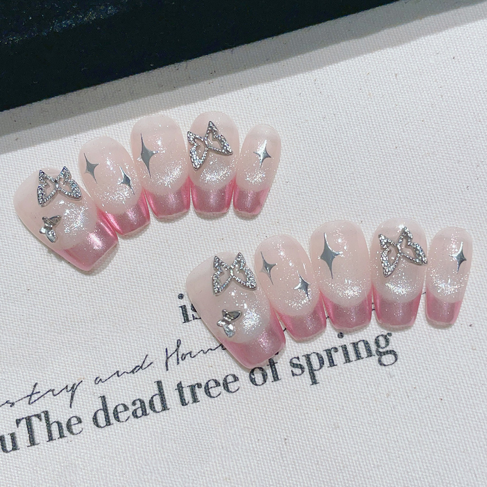 10pcs Short Trapezoid Handmade - Nail Art Pink 评论和价格