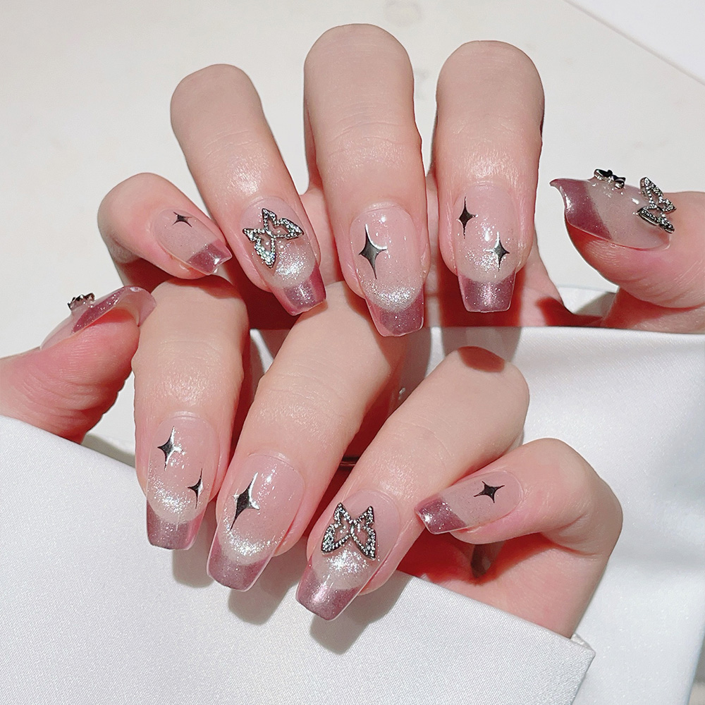 10pcs Short Trapezoid Handmade - Nail Art Pink 评论和价格