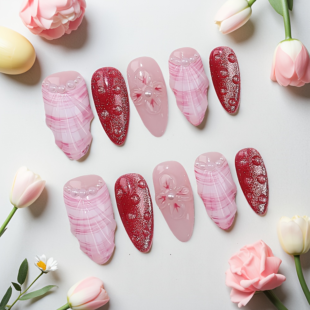 10pcs Medium Almond Handmade P - Nail Art Elegant 评论和价格
