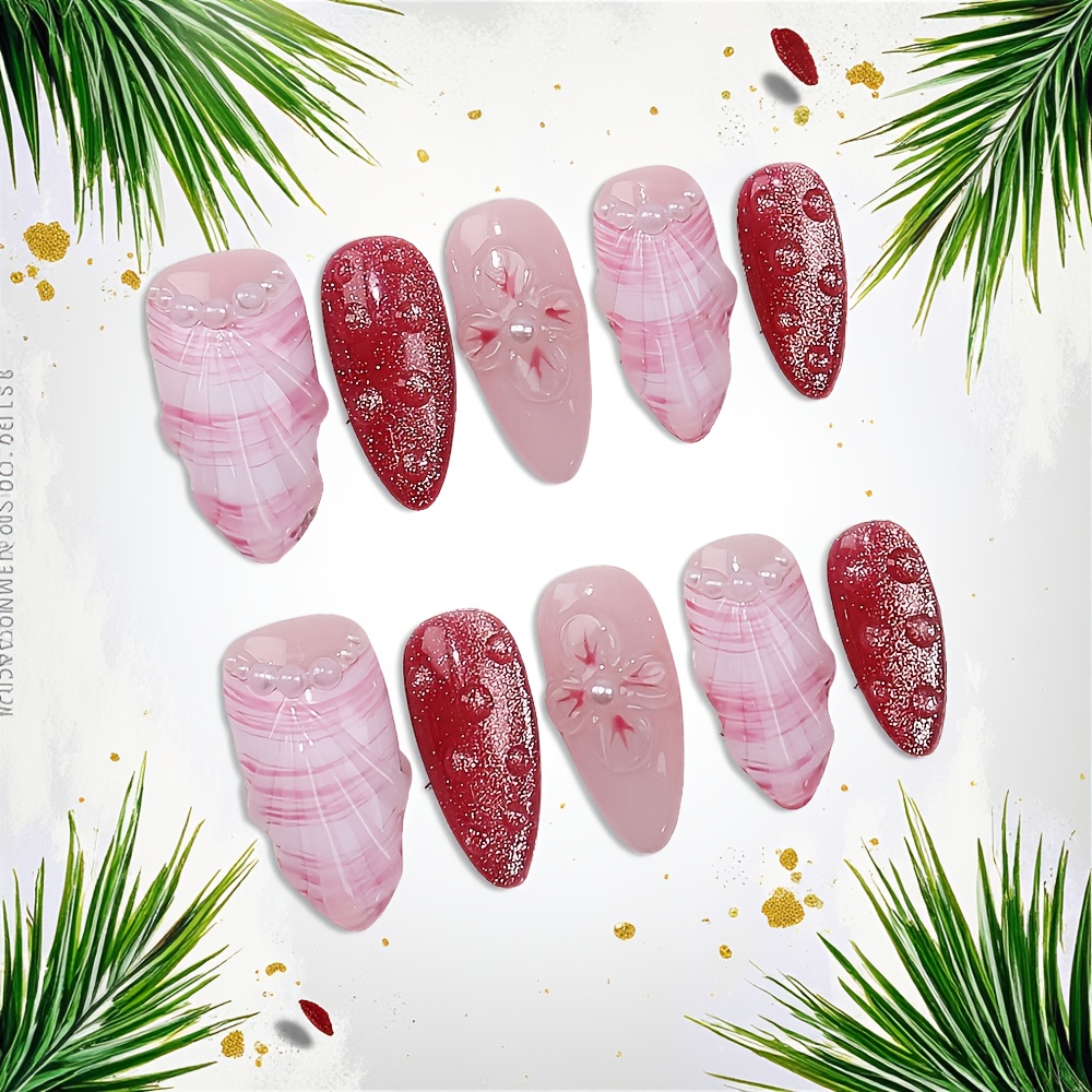 10pcs Medium Almond Handmade P - Nail Art Elegant 评论和价格