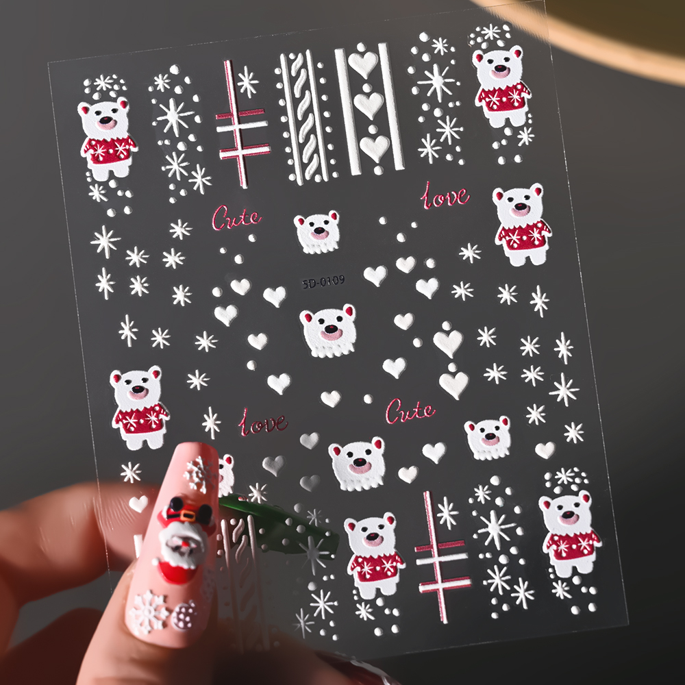 1Sheet 5D Embossed Christmas N - Nail Art Xmas Stickers 评论和价格